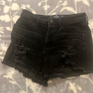 Hollister button fly shirts black distressed /torn shorts Sz 3 W26